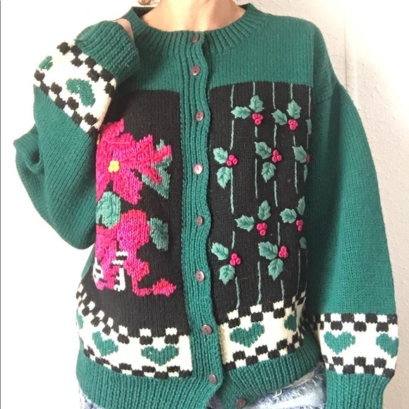 🌺VTG 80s NORDSTOM cottage core wool cardigan - Picture 1 of 10